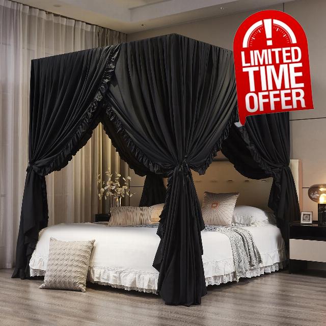 Mengersi Black Canopy Bed Curtains Queen Size
