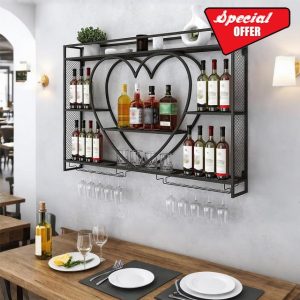 W2 Liquor Bottles Bar Shelves Wall Mounted with LED Lighting Glass Holder
