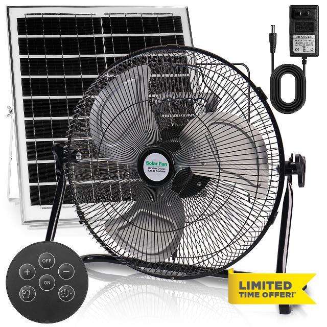 14" Solar Powered Fan - 18000mAh Rechargeable Floor Fan