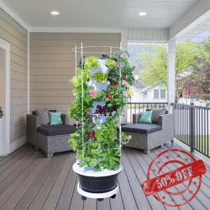 Hydroponic Tower Growing System – 28 Plant Sites with Climbing Trellis