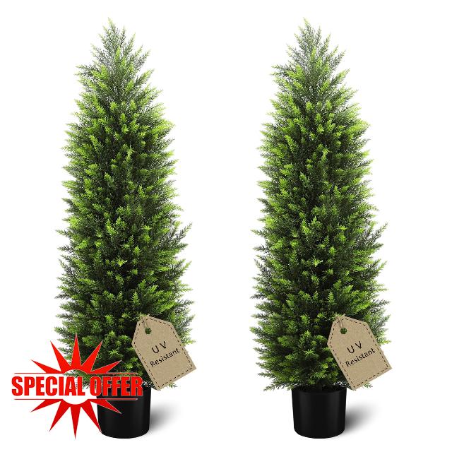 HMASYO 4FT Artificial Cedar Topiary Trees Set of 2