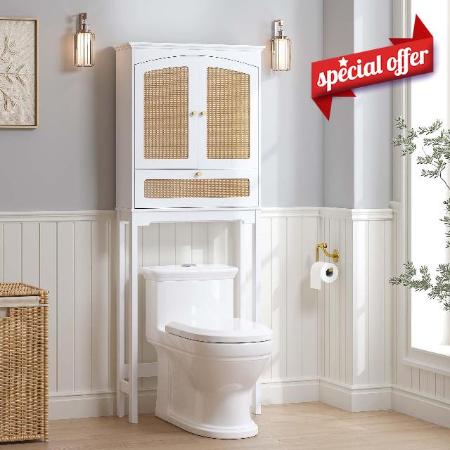 Spirich Over The Toilet Storage Cabinet with Rattan Doors