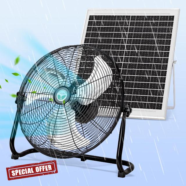 12in Waterproof Solar Rechargeable Outdoor Floor Fan
