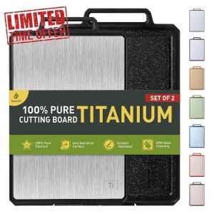 2 Packs Pure Titanium Cutting Boards for Kitchen Chopping Board with Handle Large Big Small Kitchen Meat Butcher Block 2 in 1 Titanium PP Not Wood Bamboo Plastic Silicone Marble Granite
