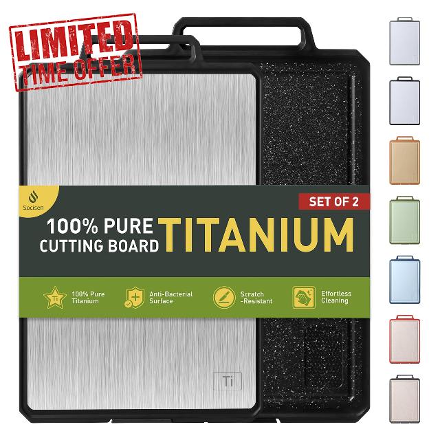 2 Packs Pure Titanium Cutting Boards for Kitchen Chopping Board with Handle Large Big Small Kitchen Meat Butcher Block 2 in 1 Titanium PP Not Wood Bamboo Plastic Silicone Marble Granite