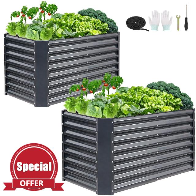 4x2x2ft (2 Pack) Raised Garden Bed - Galvanized Deep Root Planter Boxes Outdoor with Wing Nuts and Safety Edges for Gardening Vegetables