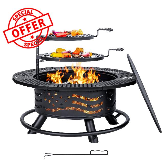 36 Inch Fire Pit with 2 Cooking Grate