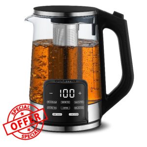 Gourmia GDK2365 Electric Programmable Kettle – 1.7L Glass Cordless Tea & Coffee Kettle with Touch Display
