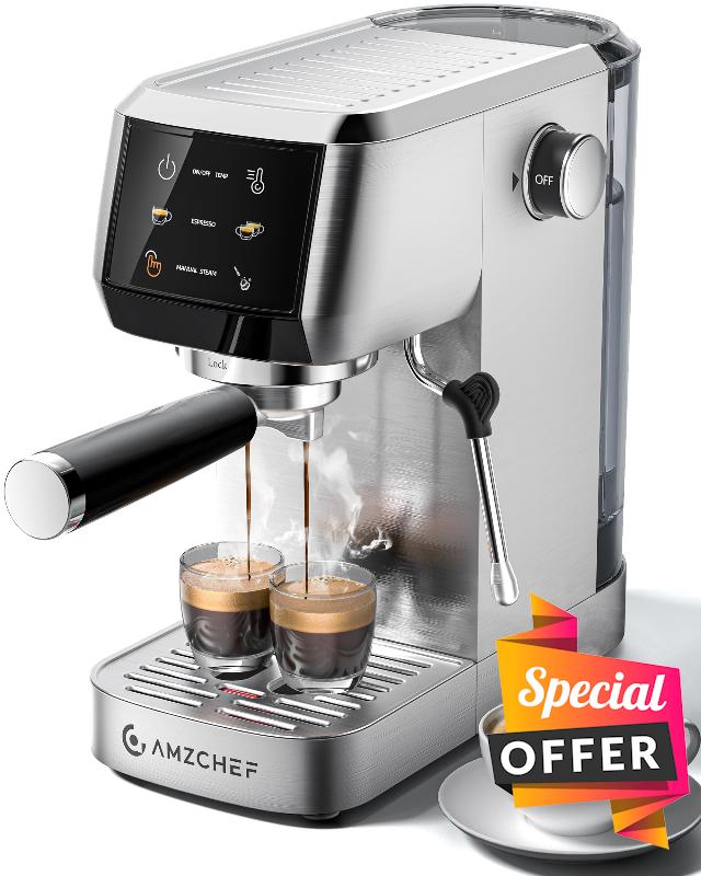 AMZCHEF Espresso Machine 20 Bar – Professional Coffee Maker with Milk Frother