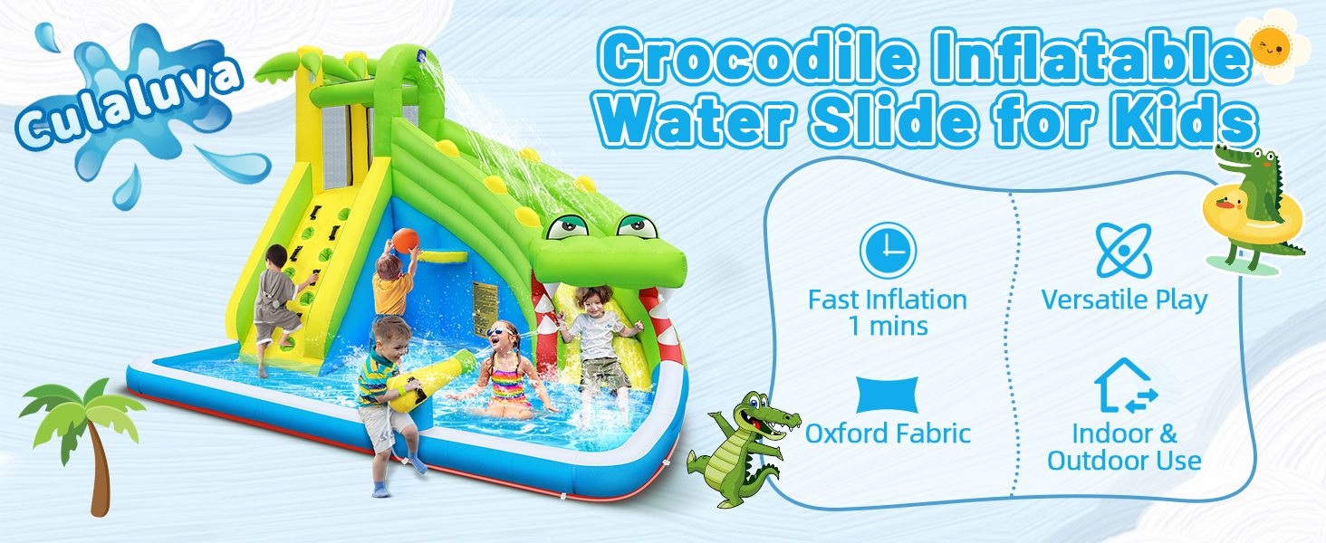 Culaluva Crocodie Inflatable Water Slide for Kids