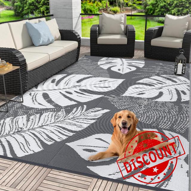 Large Outdoor Rug 10 x 14 Waterproof Reversible Outdoor Plastic Straw Rug