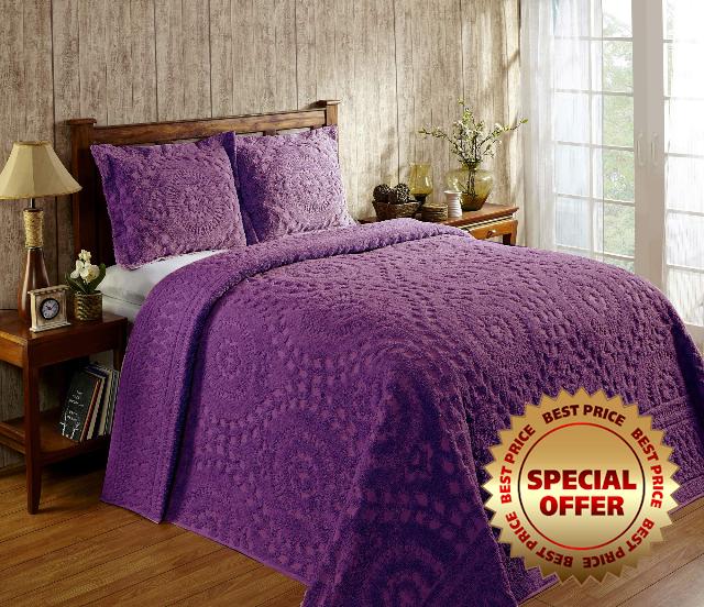 Better Trends 1 Piece Chenille Bedspreads King Size 100% Cotton Luxury Medallion Pattern 120" X 110"