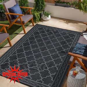Outdoor Plastic Straw Rug 10x14 Outdoor Patio Rug Vintage Trellis Reversible Mats Waterproof Outdoor Rug for Camping