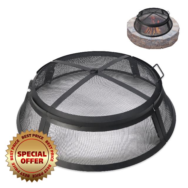 Febtech 40" Round Fire Pit Spark Screen – Heavy-Duty with Lifting Hook