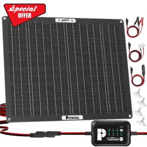 POWOXI 50W Solar Battery Charger: 12V Solar Car Battery Trickle Maintainer - with MPPT Controller Parameter Adjustable - for RV Boat Marine Motorcycle Trailer Truck Tractor - Solar Panel Kit