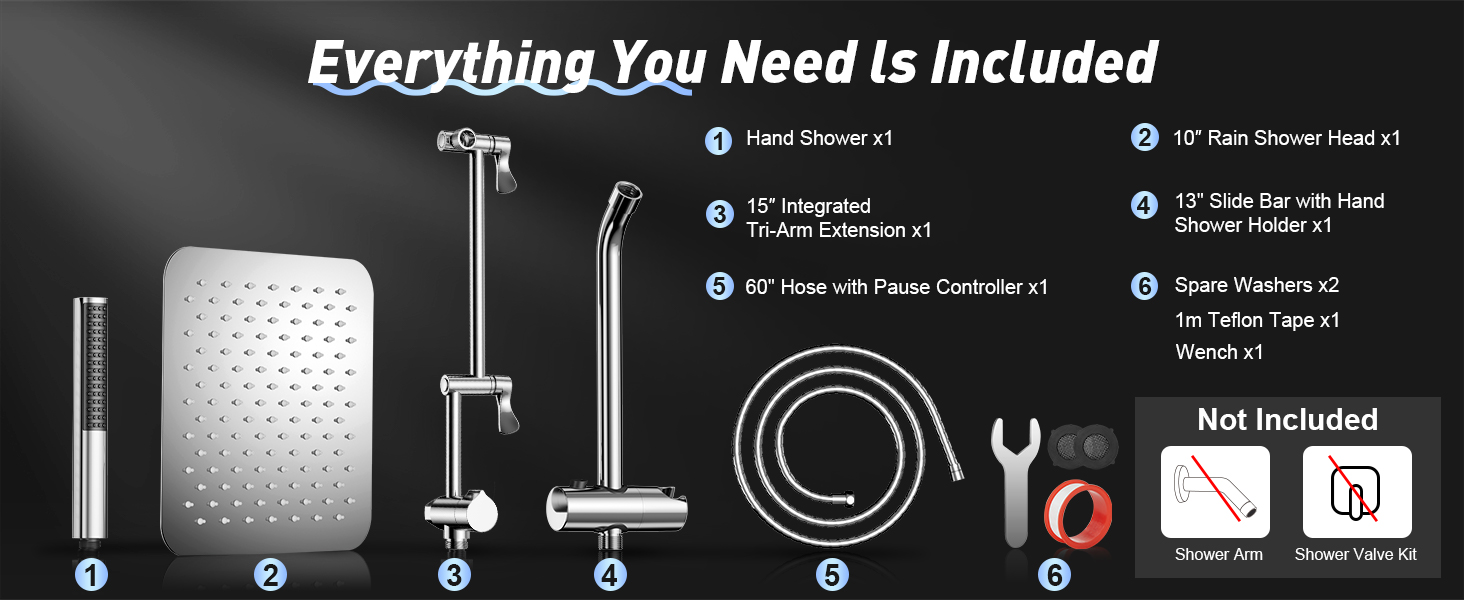 Shower head with handheld high pressure rain shower head showerhead combo rainfall shower luxury