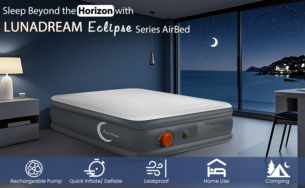 Air Mattress; Rechargeable; Built-in Pump; LunaDream; Eclipse; Airbed