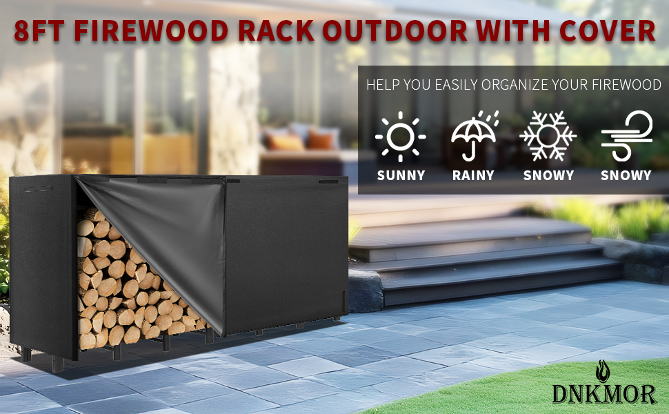 DNKMOR 8FT Firewood Rack with Waterproof Cover
