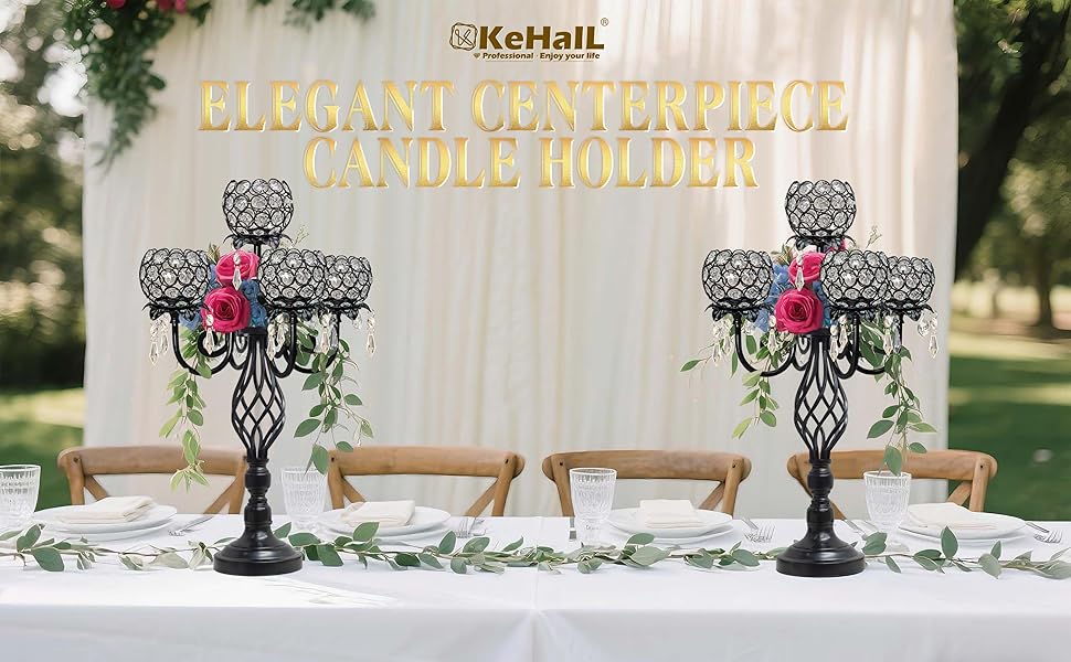 Kehail 5-Arm Crystal Candelabra Centerpiece 23.2