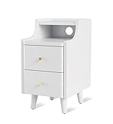 Narrow Nightstand with 2 Drawers,Small Nightstand,Walnut Bedside Table,Solid Wood Modern Bedside ...