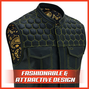 Daniel Smart Biker Vest Men Premium Cowhide Black Leather Motorcycle Vest Scoop Collar Design