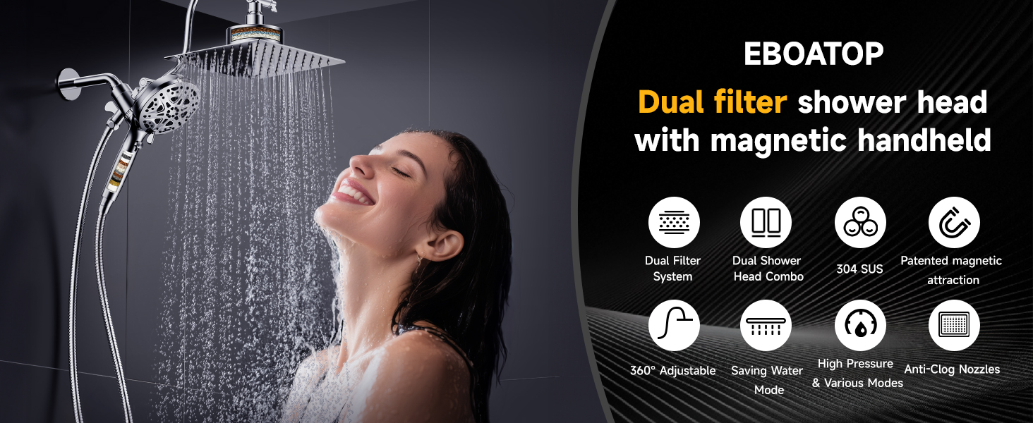 dual filter shower head with magnetic handheld