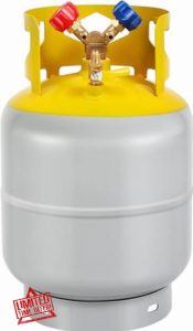 FAHKNS Refrigerant Recovery Tank 50 LB with 1/4 SAE Y-Valve Refrigerant Freon Recovery Tank Gray Yellow Reusable Cylinder Tank Without Float Switch R12 R22