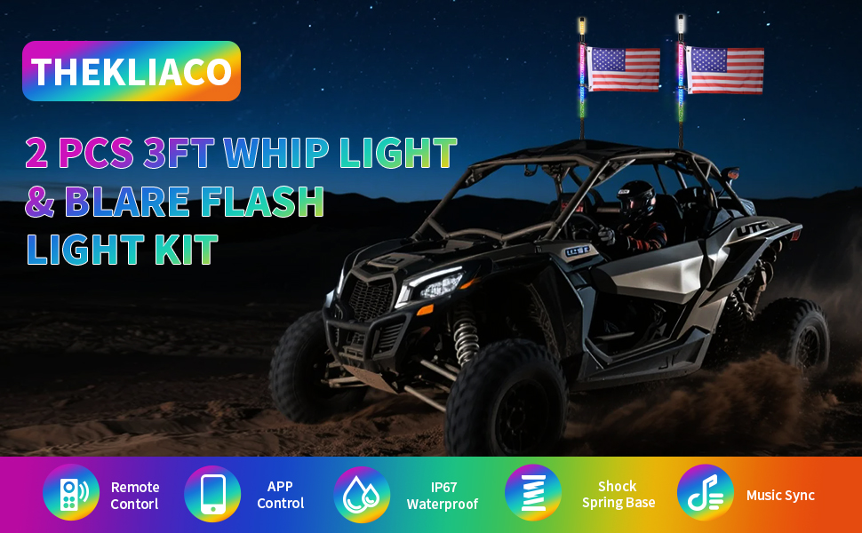 3ft whip light and blare flash light kit
