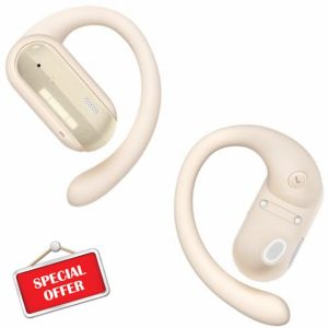 TAGRY Open Ear Headphones Wireless Earbuds 40HRS Playtime Fast Charging Headphone Digital Display Earphones with Ergonomic Earhook IPX7 Waterproof Ear Buds for Running Workout Beige