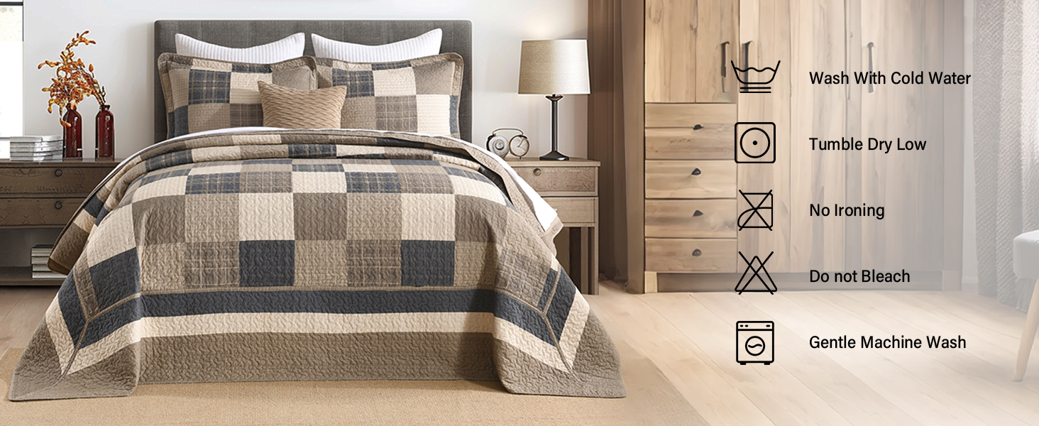 Plaid Bedspread Set Oversized Quilted Bedspread