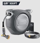 GLAHODEN Retractable Garden Hose Reel 1/2 in x 130 ft, 2025 Upgraded Dual Ratchet Lock UV & Freez...