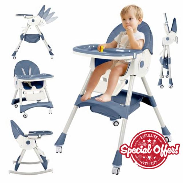 6 in 1 High Chairs for Babies and Toddlers，Portable Foldable High Chair with Wheels& Pu Cushion