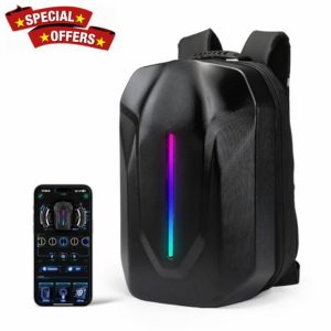 KEMIMOTO LED Backpack Helmet Bag Motorcycle Backpacks For Men Waterproof Hardshell Reflective Backpack App Control External Type-C Charging Port Expandable Travel Riding Gear (Power Bank Not Included)