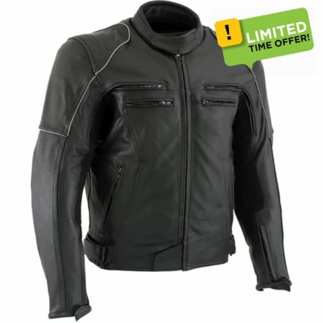 Milwaukee Leather LM17013 Men's Premium Black Advanced Leather Motorcycle Jacket w/CE Armor Protection - X-Large