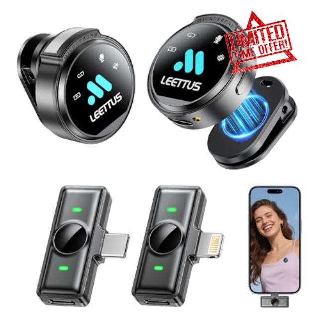2 Pcs True Dual Receivers Mini Microphone for iPhone 7-16/Android/Tablet