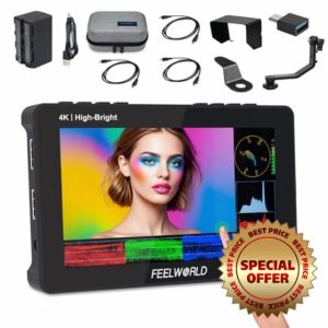 FEELWORLD F6 Pro DSLR Camera Field Monitor Bundle Includes F970 Battery + Charger + Carry Case + External Kit，5.5 Inch 1600nits 1920x1080 IPS Touchscreen with 3D LUT