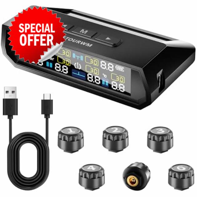 RV Tire Pressure Monitoring System -TPMS 2025 Upgrade Tire Pressure Monitor with 6 Sensors