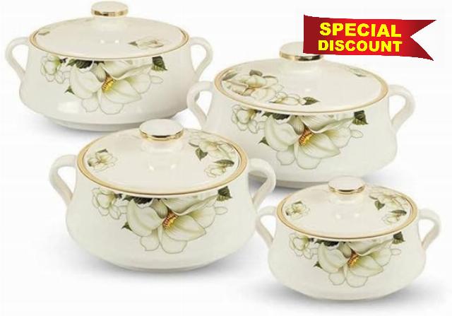 Casserole Set Insulated Inner Steel Casserole Set of 3 | 500 1000 1500 ML (White)