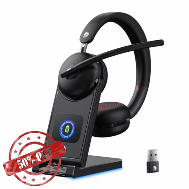 Wireless Headset with Mic for Work-Bluetooth 5.3 Headset with Noise Cancelling