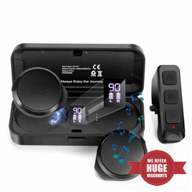 Motorcycle Helmet Headset with Remote Control - No Installation True Wireless Helmet Speakers with Charging Box