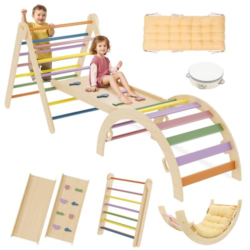 Montessori Wooden Play Gym Climbing Frame for Toddlers 1-6 Years