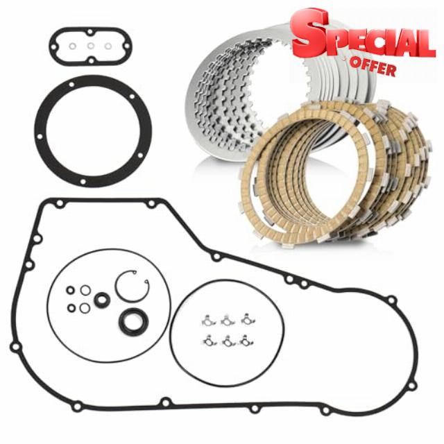 1999-2006 Dyna and Softail 19 PCS Clutch Plates Extra Pressure Disc Friction Steel Plate Kit with Primary Cover Gasket Set