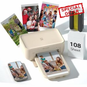 4x6 Photo Printer with 108 Sheets & 2 Ribbons - Dye Sublimation Wireless Portable Photo Printer for iPhone & Android Smartphones