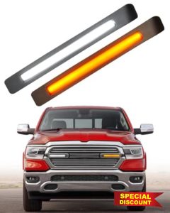 LED Grille Light Bars for 2019-2024 Dodge Ram 1500 Laramie OEM Grill Lights with Sequential DRL and Turn Signals (Style Without Stars)