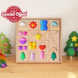 45PCS Wooden Acrylic Building Blocks Set with Tray