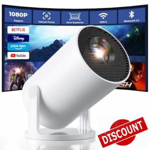 CLOKOWE Mini Projector with WiFi and Bluetooth - [Built-in Apps] Smart Portable Projector with 180° Rotation