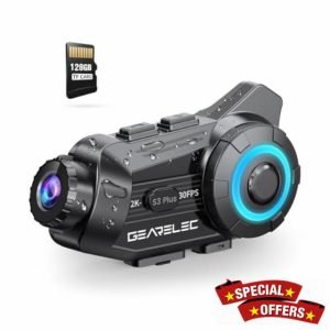 gearelec Motorcycle Bluetooth Headset with【2K】 Camera [G-Sensor Lock]