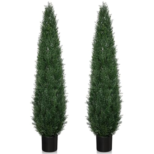 2 Pack UV Resistant Outdoor Indoor Faux Evergreen Shrubs