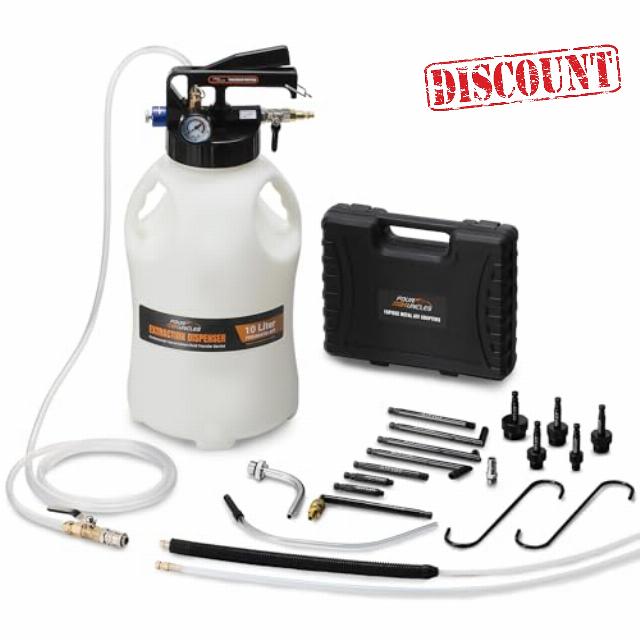 FOUR UNCLES 10L Transmission Fluid Pump - Pneumatic Transmission Fluid Extractor and Dispenser with 15 Metal ATF Adapters and Pressure Gauge for Automotive Use