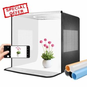 Pro 16"x16" 2025 Photo Studio Light Box - 336 True-Color LEDs (CRI95+/3-Side Light Panel/Dimmable 10%-100%) and 5 PVC Backdrops | Dual-Temp Portable Softbox for Jewelry